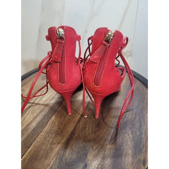 Arezzo Brazil Point Suede Strapy High Heel Shoe Red US 7.5 EU38 BRA36 - Picture 5 of 7